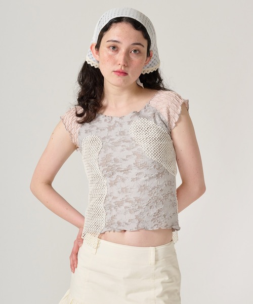 tシャツ 異素材ドッキング フレンチトップス TINA：JOJUN レディース