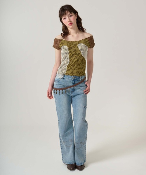 tシャツ 異素材ドッキング フレンチトップス TINA：JOJUN レディース TINA：JOJUN tシャツ 異素材ドッキング フレンチトップス