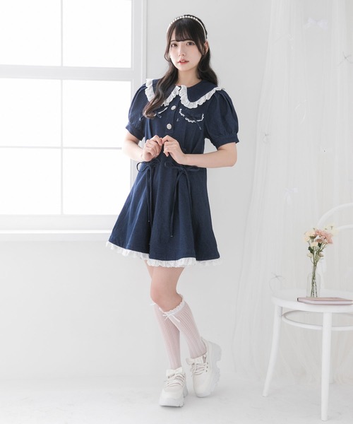 DearMyLoveRose ワンピース 丸襟デニムフレアワンピース「大きい