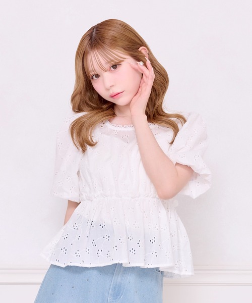Jours+ ペタルフリルブラウス 五分袖 ネイビー ジュールズプラス 楽天 