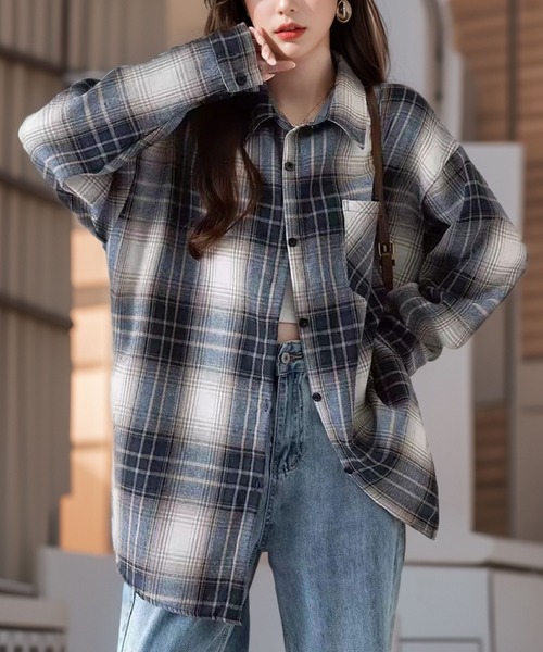 2ly2 ブラウス シャツ ゆるっと羽織れるチェック柄オーバーシャツ