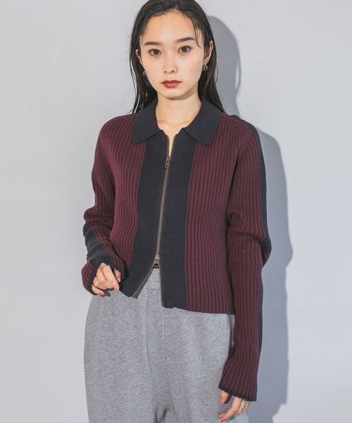 「JEANASIS」 ニットカーディガン FREE レッド系その他 レディース