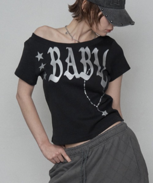 tシャツ 「SETUP‐EXE」BABY WIDE NECK TOP / 「セットアップエグゼ」ベイビーワイドネック半袖Tシャツ レディース