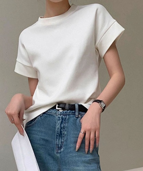 tシャツ きれいめシンプルクルーネック半袖Tシャツ レディース
