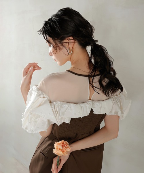 Kana パンツドレス リボンジャガード バイカラー オールインワンパンツ