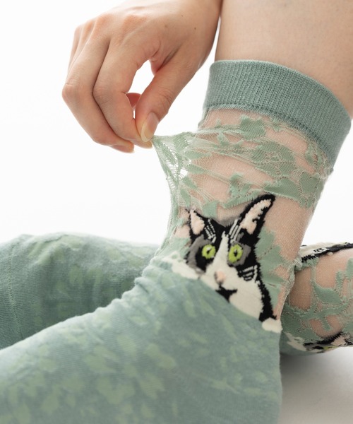 そそそ Jubilee 靴下 シースルーソックス 黒猫柄 レディース : ZOZOTOWN