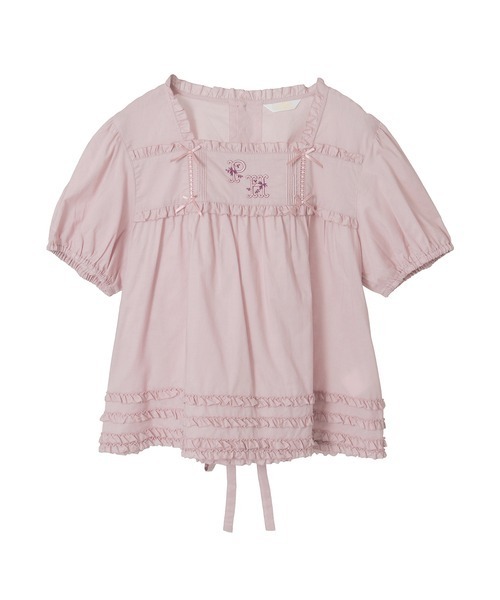 新品！PINK HOUSE 半袖ブラウス PINK HOUSE ブラウス シャツ ロゴ刺繍ブラウス レディース