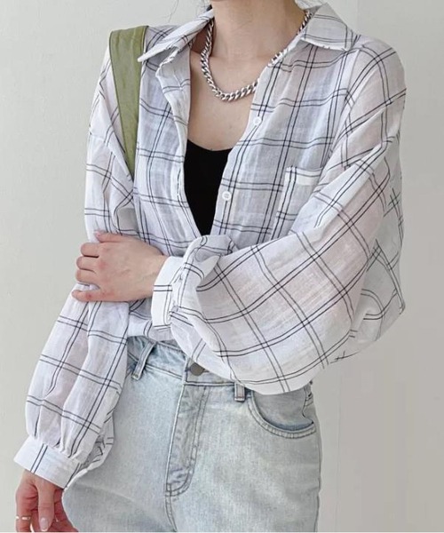 シャネル CHANEL シャツ ブラウス プルオーバー ロングスリーブ チェック柄 トップス レディース 36(S相当) グレー MAISON DE THERESE（メゾン ド テレーズ） ブラウス シャツ レディース