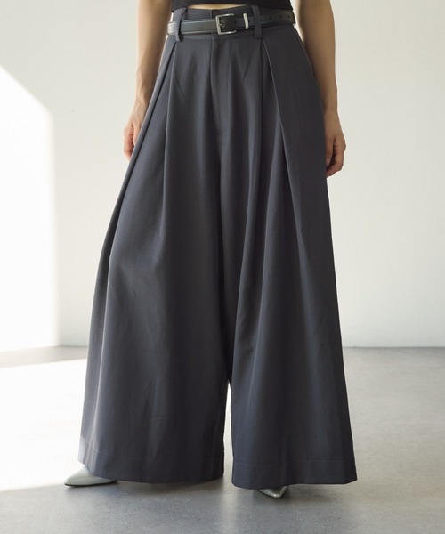 ブラック ワイドパンツ フロントタック KUREN スラックス パンツ フロントタックワイドパンツ レディース