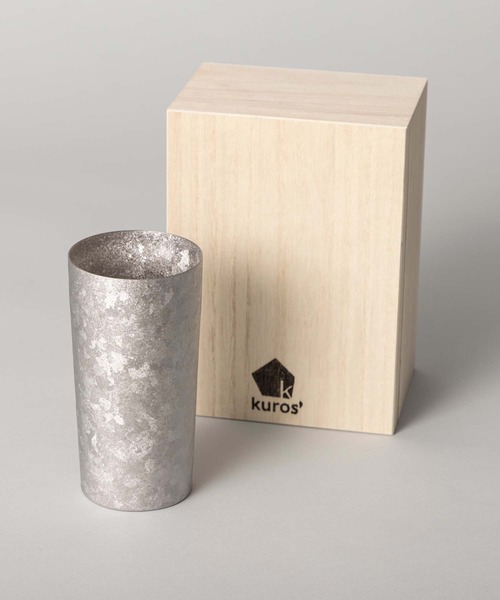kuros' - タンプラー 「一風変わった」チタン二重タンプラー 窯創り 割り増し金 しろがね色 350ml 桐九鼎大呂 食器、グラス、カトラリー-キッチン、日用品、文具