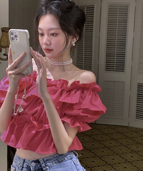 「meJane」 半袖ブラウス FREE ピンク レディース_画像7