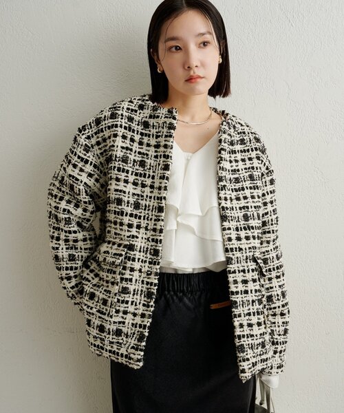 Omekashi（オメカシ） コート アウター ツイードノーカラージャケット