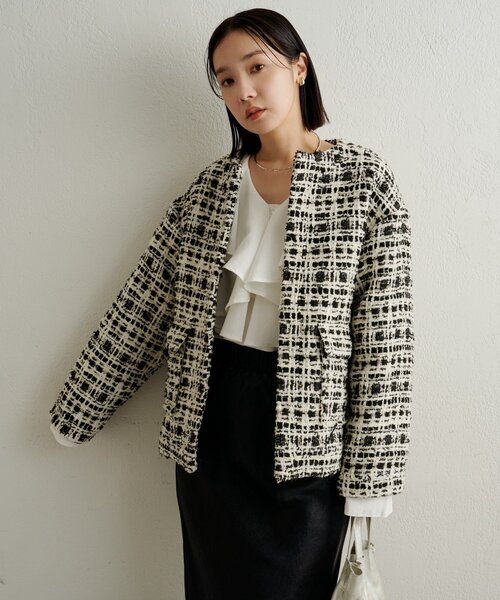 Omekashi（オメカシ） コート アウター ツイードノーカラージャケット