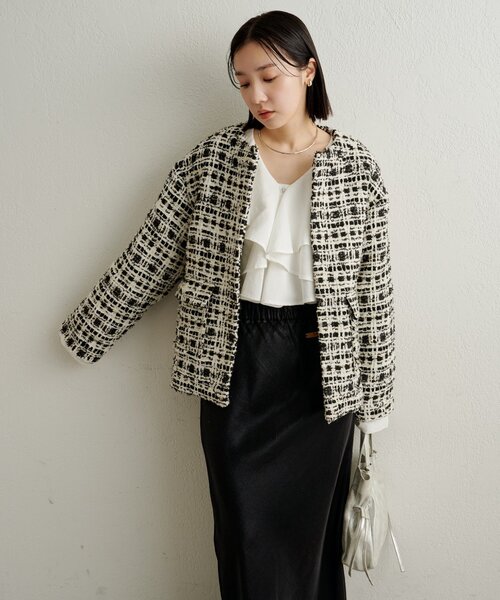 Omekashi（オメカシ） コート アウター ツイードノーカラージャケット