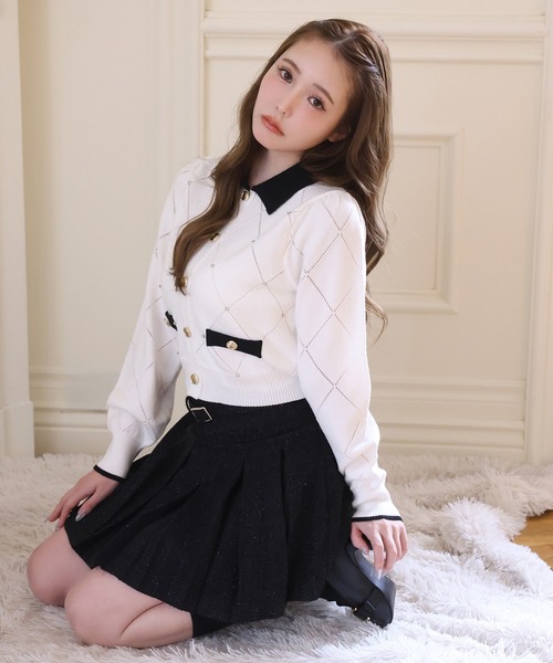 ビジューストライプニット one after another NICE CLAUP ニット セーター ビジューニット
