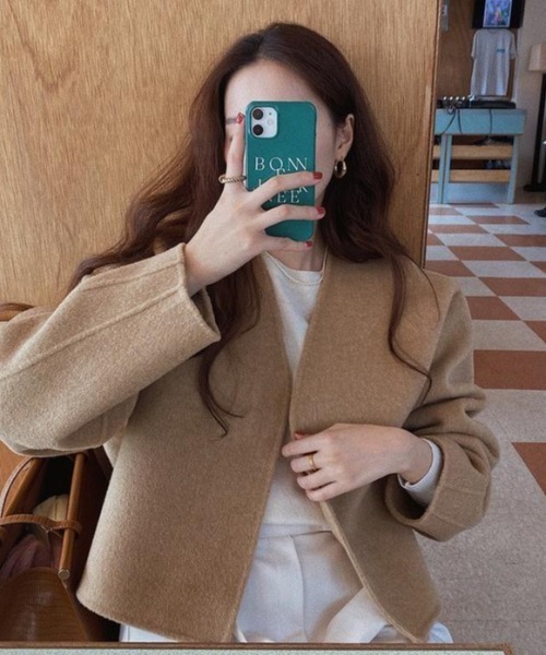 FAVORITO ジャケット ノーカラージャケット ショートVネックメルトン