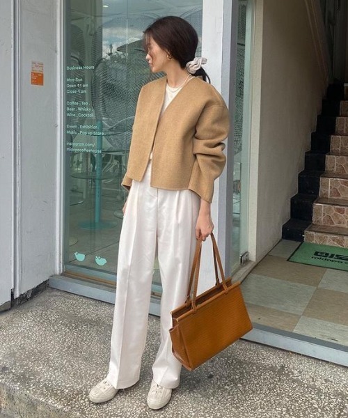 FAVORITO ジャケット ノーカラージャケット ショートVネックメルトン