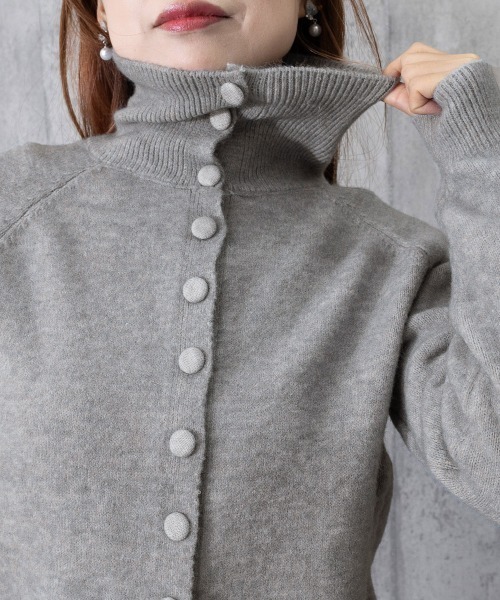 Amomento グレー ハイネック ニットカーディガン hellam（へラム）の「Wジップ ハイネックニットカーディガン