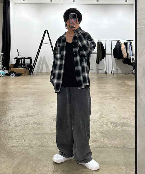 「ADAMASTE」 長袖シャツ SMALL ブラック×ホワイト メンズ_画像5