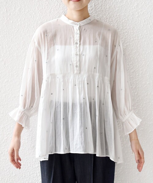 24ss◆定価 18700円◆Ballsey◆オーガンジーシアーフリルブラウス SHIPS（シップス） ブラウス シャツ 「手洗い可能」コットン