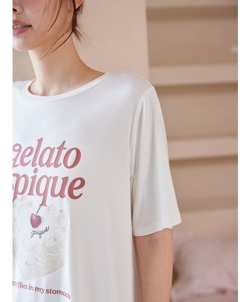 パジャマ ルームウェア 「ONLINE限定」「接触冷感」ケーキワンポイントTシャツ＆ハート柄ショートパンツセット レディースの画像