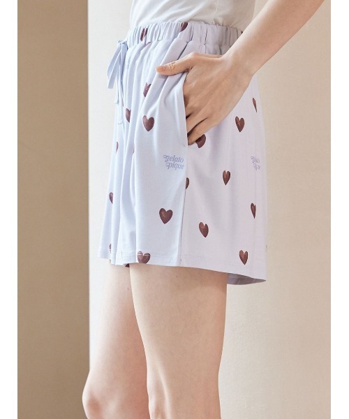 パジャマ ルームウェア 「ONLINE限定」「接触冷感」ケーキワンポイントTシャツ＆ハート柄ショートパンツセット レディースの画像