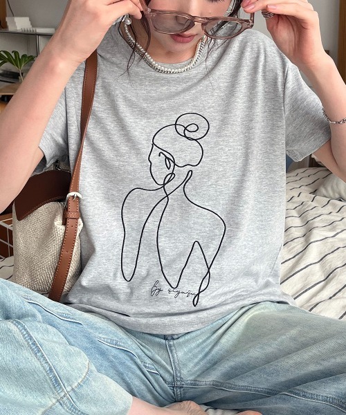 tシャツ 半袖 ラインアート刺繍 ニュアンスTEE レディース : ZOZOTOWN ラインアート 半袖Tシャツ ホワイト