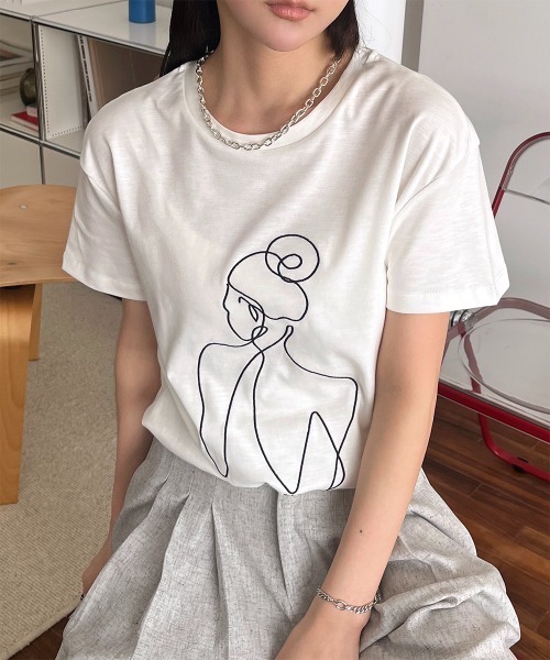 tシャツ ラインアート刺繍 ニュアンスTEE レディース : ZOZOTOWN Yahoo