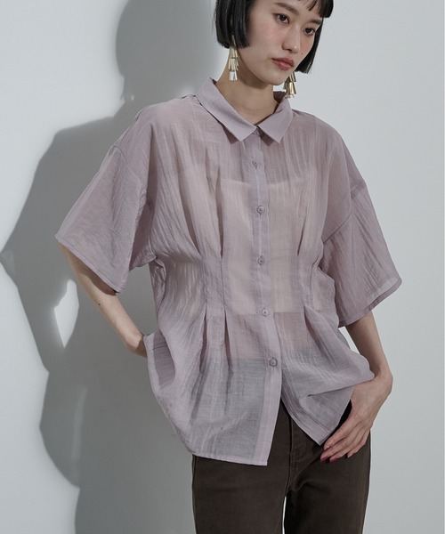 THE Yon ブラウス シャツ 半袖 ウエストタックシアーハーフスリーブ