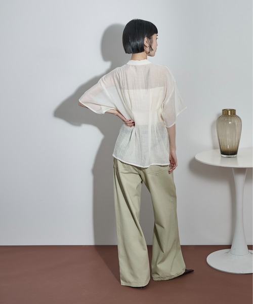 THE Yon ブラウス シャツ 半袖 ウエストタックシアーハーフスリーブ