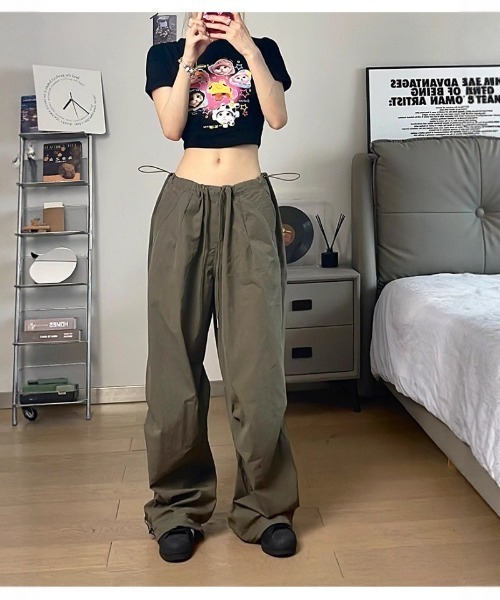 パンツ ウエストドローコード  ワイドカーゴパンツ レディース | ブランド登録なし | 03