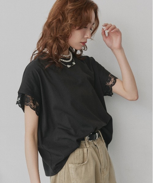 ad thie（アドティエ） tシャツ 半袖 レース スリーブドルマン Tシャツ