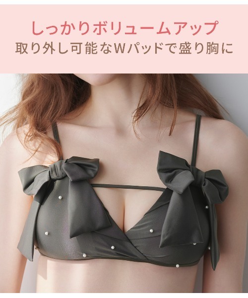 peach john ピーチジョン　盛れるリボンビキニ水着　M チャコール PEACH JOHN（ピーチジョン） 水着 盛れるリボンビキニ水着 レディース