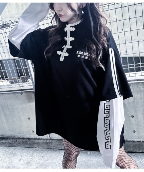 「JOHN'S CLOSET」 長袖カットソー LARGE ホワイト×ブラック レディース_画像8