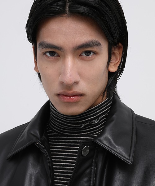 MASONPRINCE 革ジャン ライダース ワンポイントロゴシングルPUレザー