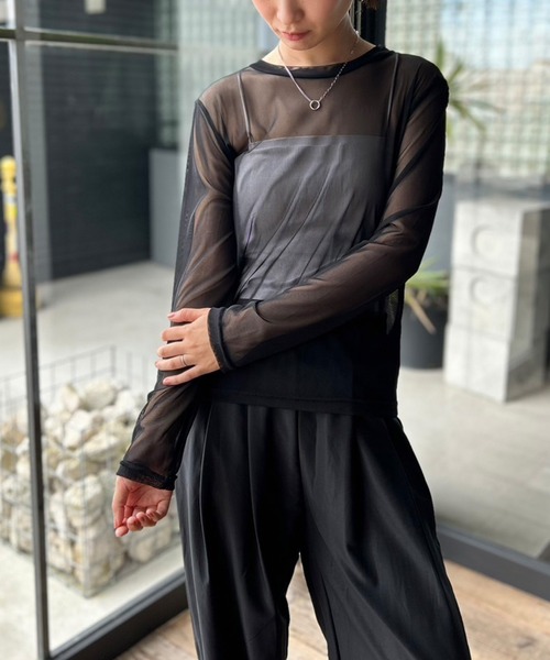 tシャツ Tシャツ レディース カラー シースルーカットソー 
