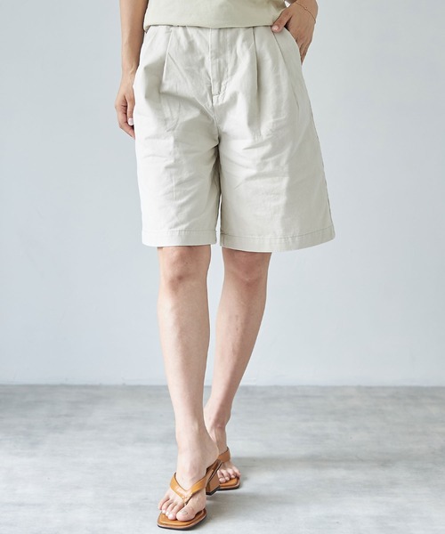 パンツ ハイウエストタックショートパンツ