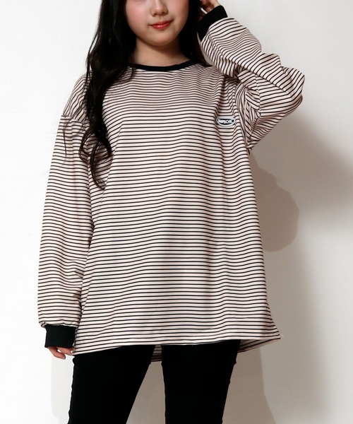 marka ボーダー 長袖 カットソー NinaetLina tシャツ ボーダーワンポイント長袖カットソー