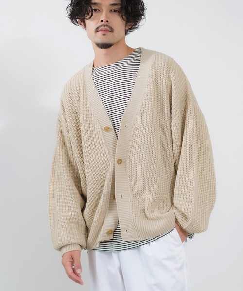 NULL カーディガン 「NULL」畦編み ニット カーディガン メンズ