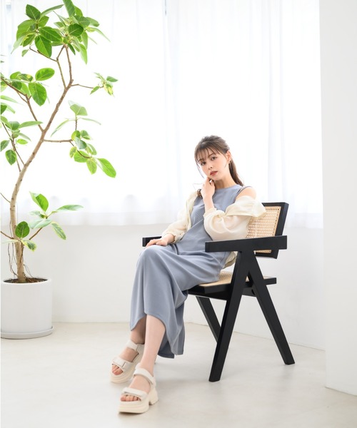 古着 リバイバル ベージュワンピース セット LAISSE PASSE（レッセパッセ）の「バイカラーカットジョーゼット