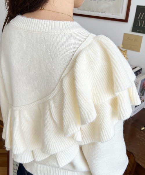 moment+ ニット セーター アシメフリルもちもちニットプルオーバー