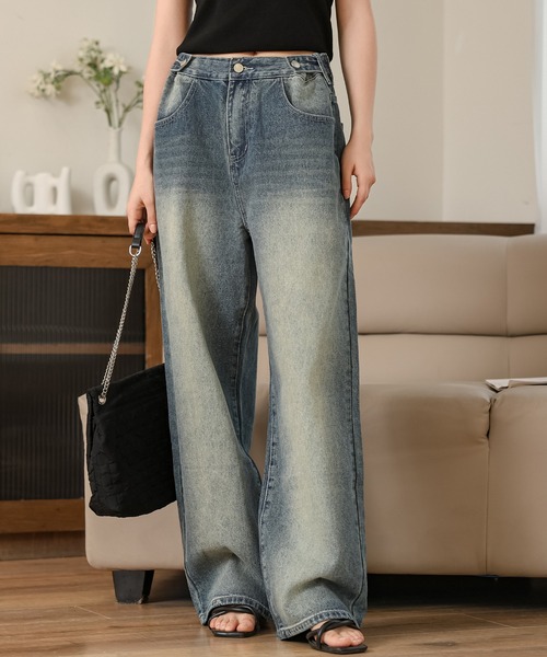 SUWDEE ジーンズ デニム デニムパンツ side button high waist wide 