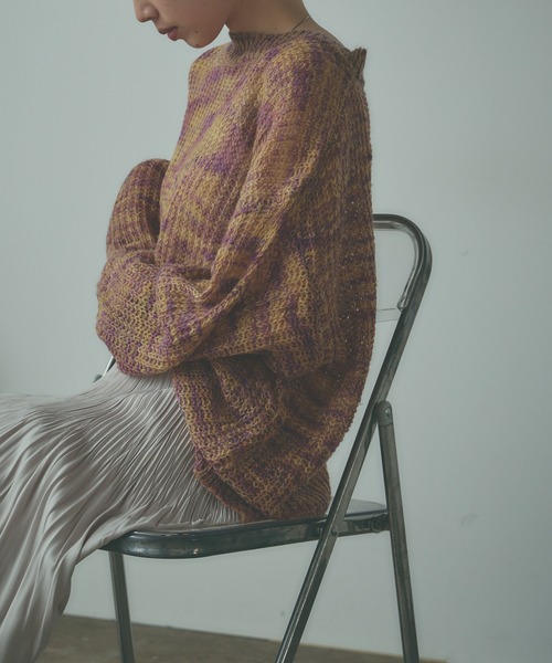 ニット セーター MIXカラーショート丈透かし編みニット レディース AO2 ニット セーター Mixed color knitwear / MIXカラー透かし