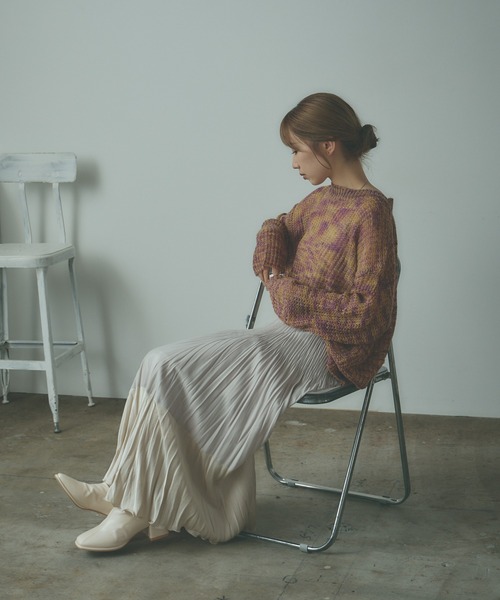 ニット セーター MIXカラーショート丈透かし編みニット レディース ELFRANK ニット セーター ショート丈メッシュ透かし編みニット