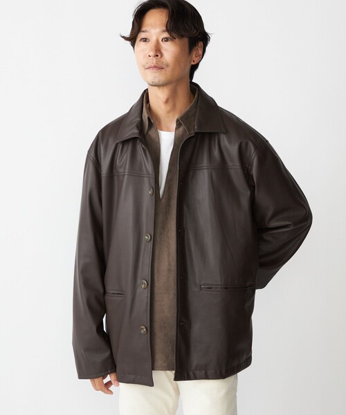 COACH レザー　カーコート　ブラック SHIPS（シップス） ブルゾン アウター BENCH MARKING SHIRT: 合成皮革