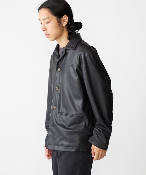 SHIPS シップス 牛革 レザー ジャケット カーコート ブラック SHIPS（シップス） ブルゾン アウター BENCH MARKING SHIRT: 合成皮革