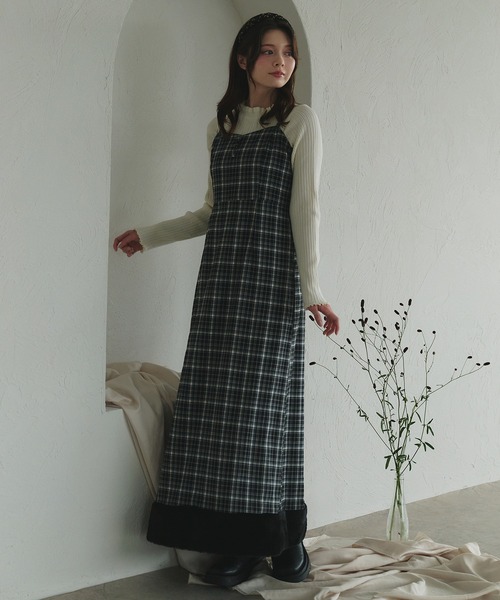 fupel ワンピース Multi-way check fur cami one piece / マルチウェイ