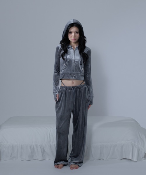 AWL Ellno de Mavie パーカー logo velour hoodie / ロゴベロア  