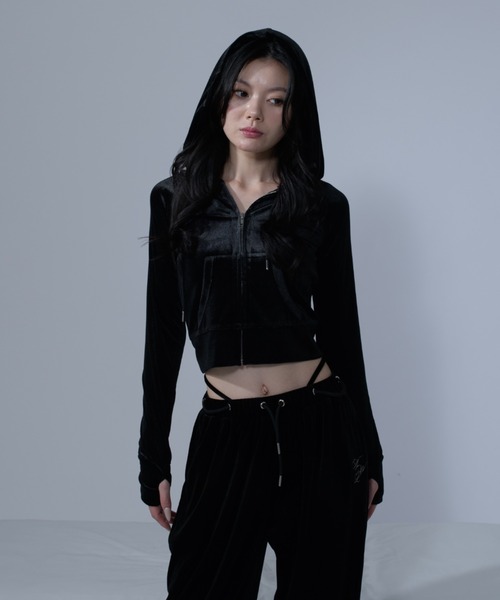 AWL Ellno de Mavie パーカー logo velour hoodie / ロゴベロア  