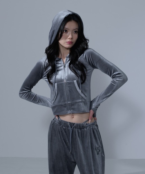 AWL Ellno de Mavie パーカー logo velour hoodie / ロゴベロア  